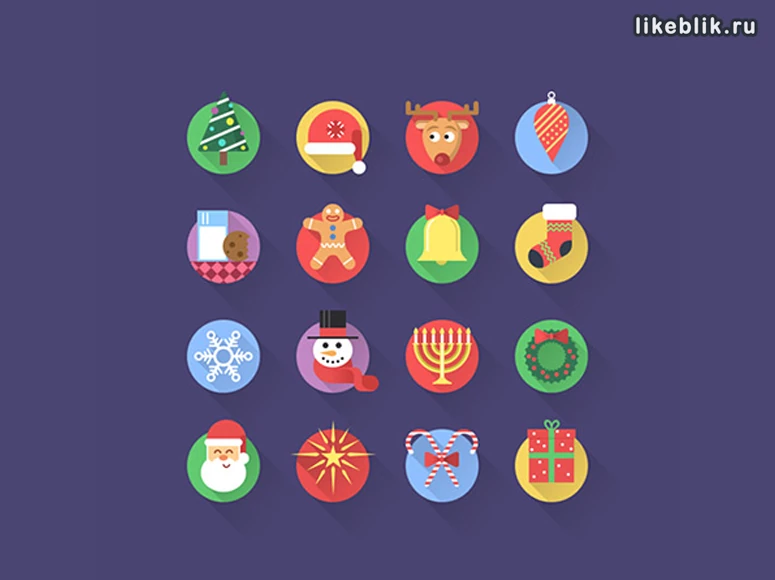 16 плоских PSD иконок Рождество