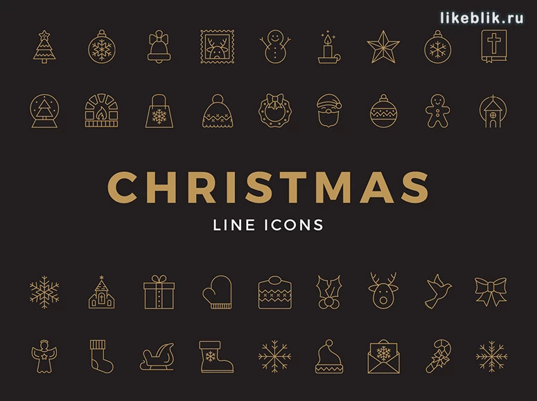 36 линейных иконок рождественской тематики